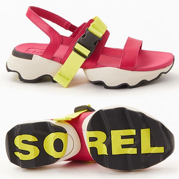 NEW Sorel Kinetic Impact Pink & Neon Yellow Outdoor Performance Sling Sandals - Picture 2 of 11